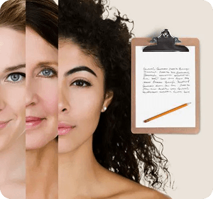 Faces blended together next to a clipboard